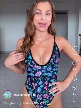 Women's Black Floral One-Piece Swimsuit - Blue & Purple Floral